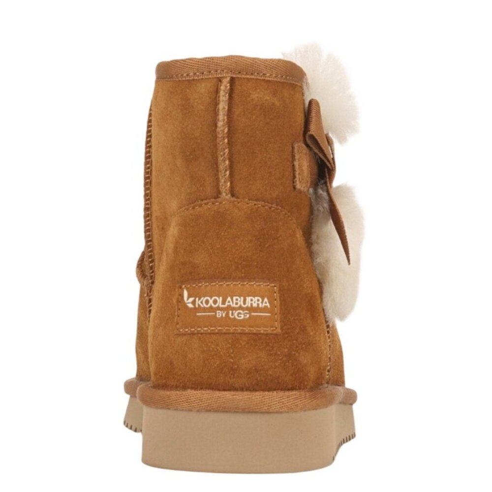 Koolaburra by UGG Victoria Mini Boots in Chestnut Suede Faux Fur Poms Size 7 New - Picture 3 of 11